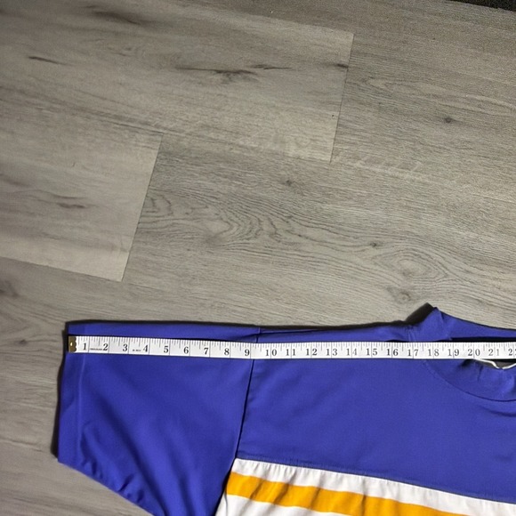 Vintage Wilson American Classic Striped Tee XL Blue Yellow 90s Made in Singapore - Picture 8 of 10